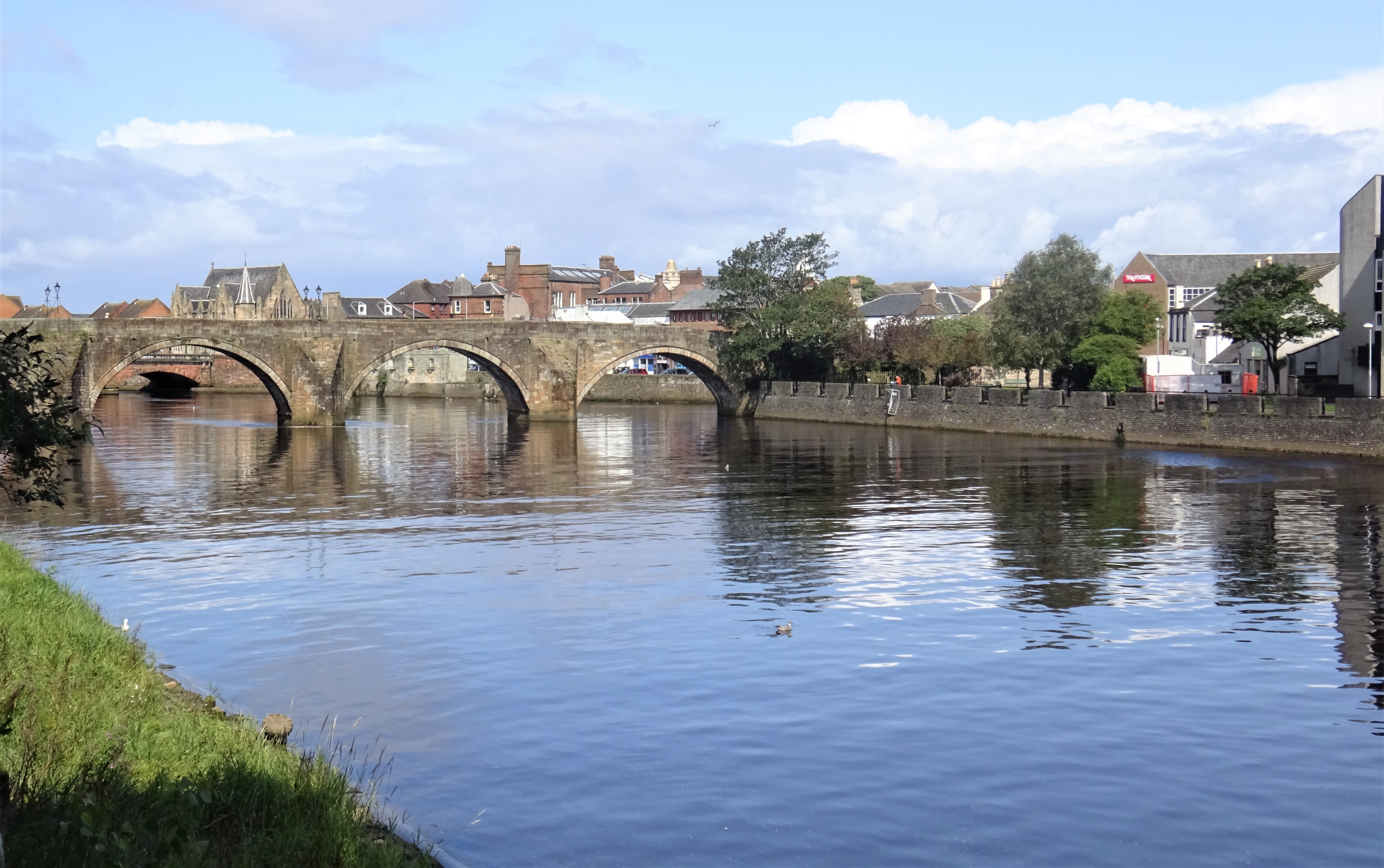 Auld Brig of Ayr crossing the River Ayr on four low stone arches