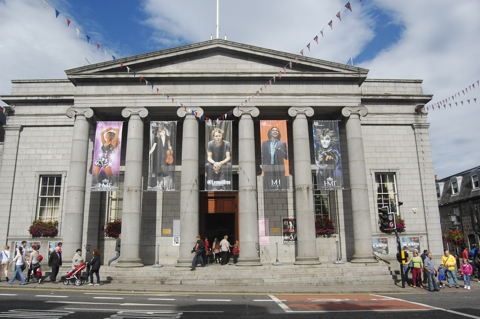 Granite Ionic-columned front of Aberdeen Music Hall on Union Street