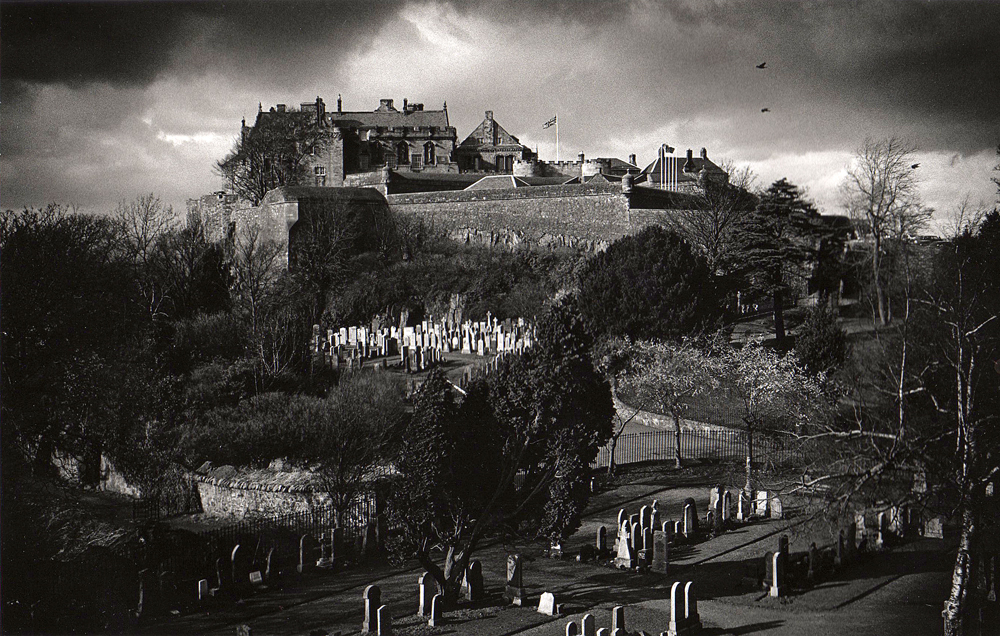 Stirling Castle crowning the rocky hill above Broad Street and the Old Town graveyard