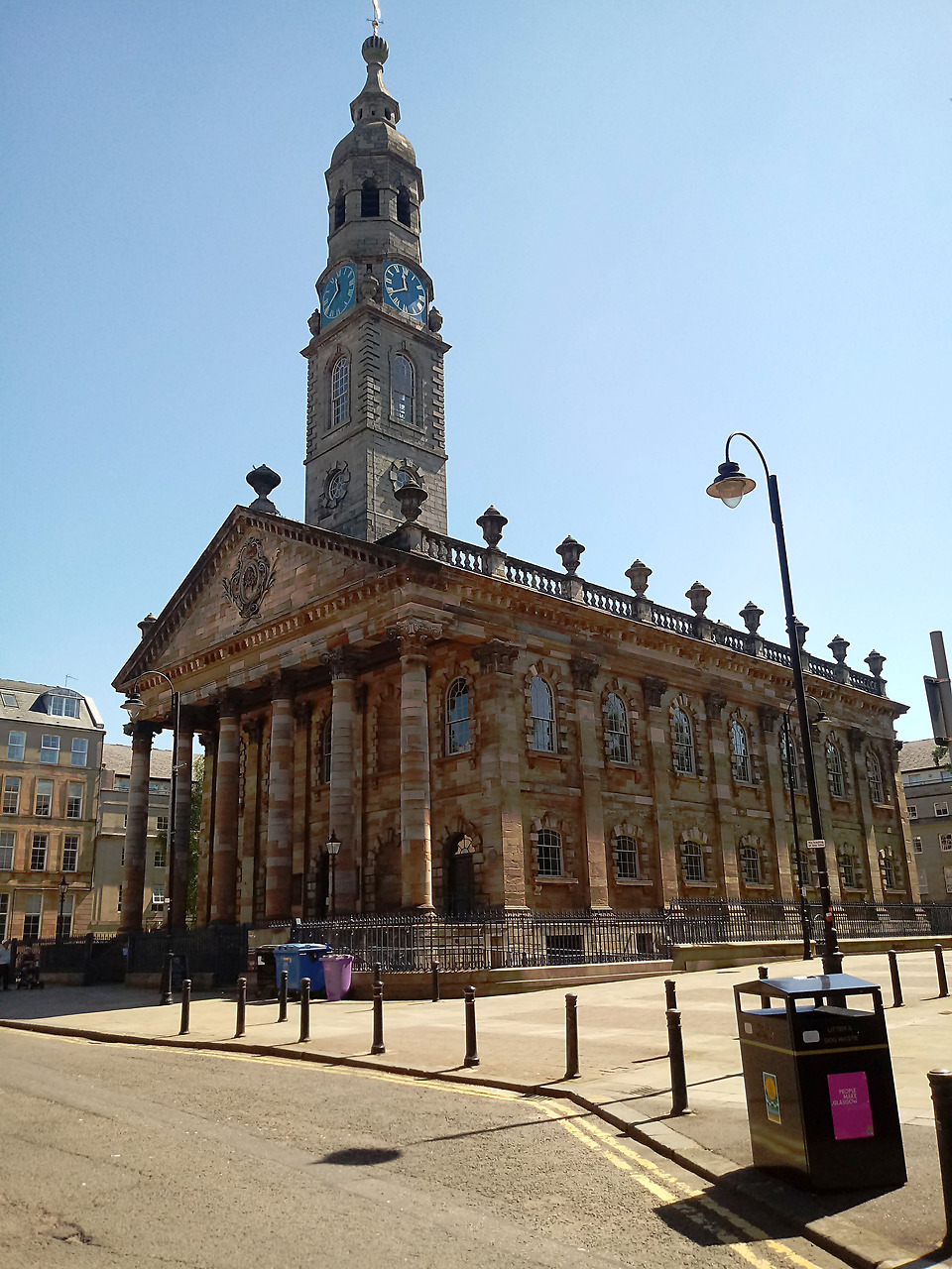 The classical west front and steeple of St Andrew's in the Square, Glasgow
