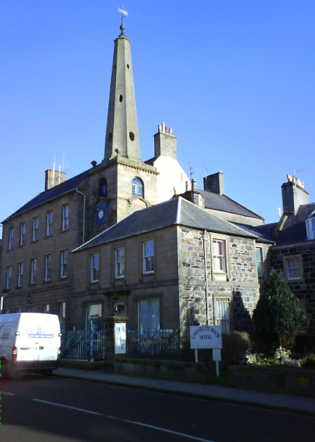 Banff Town House and its tower seen from the street