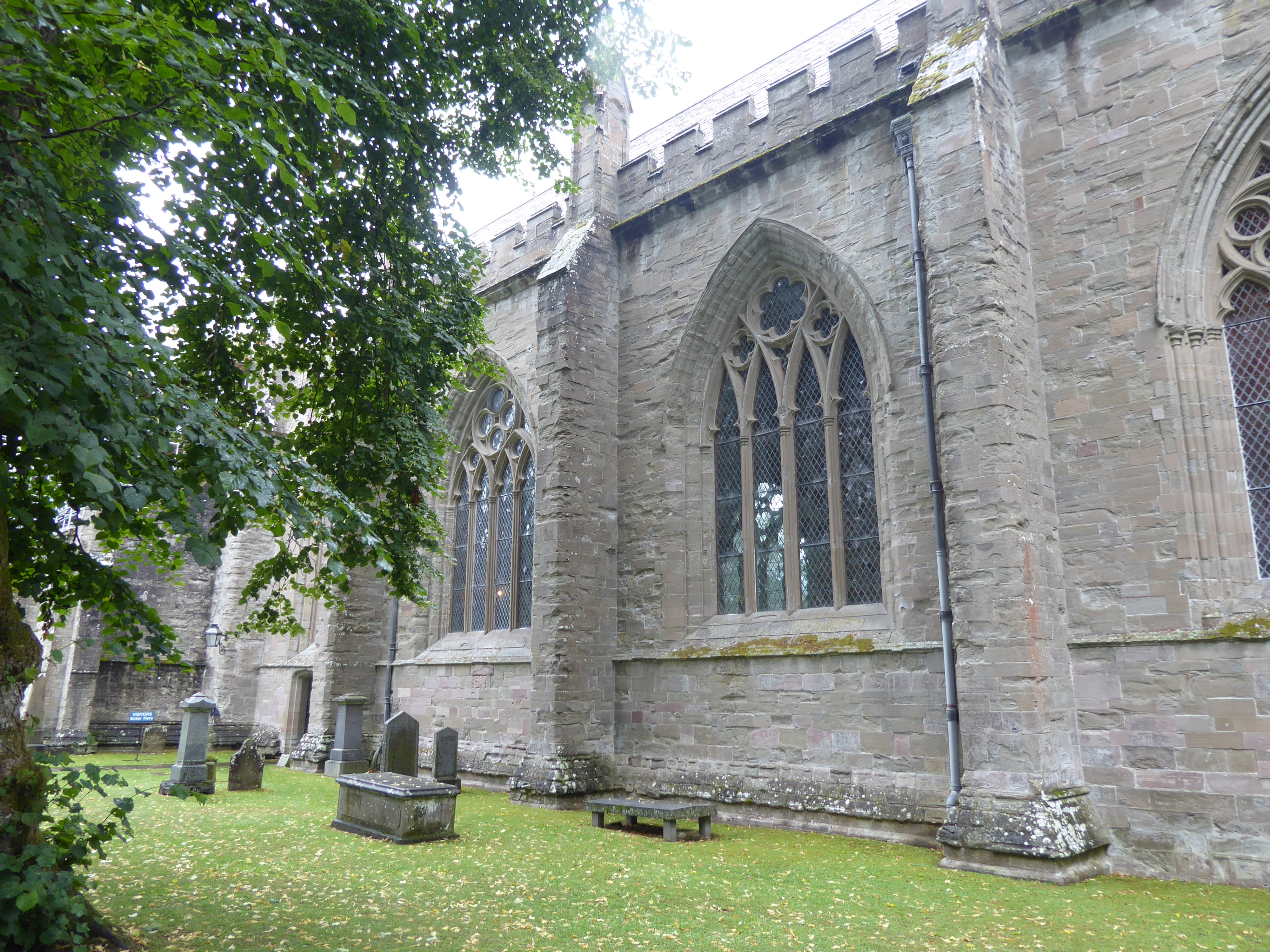 Dunkeld Cathedral beside the River Tay, showing the medieval cathedral complex including the choir and chapter house