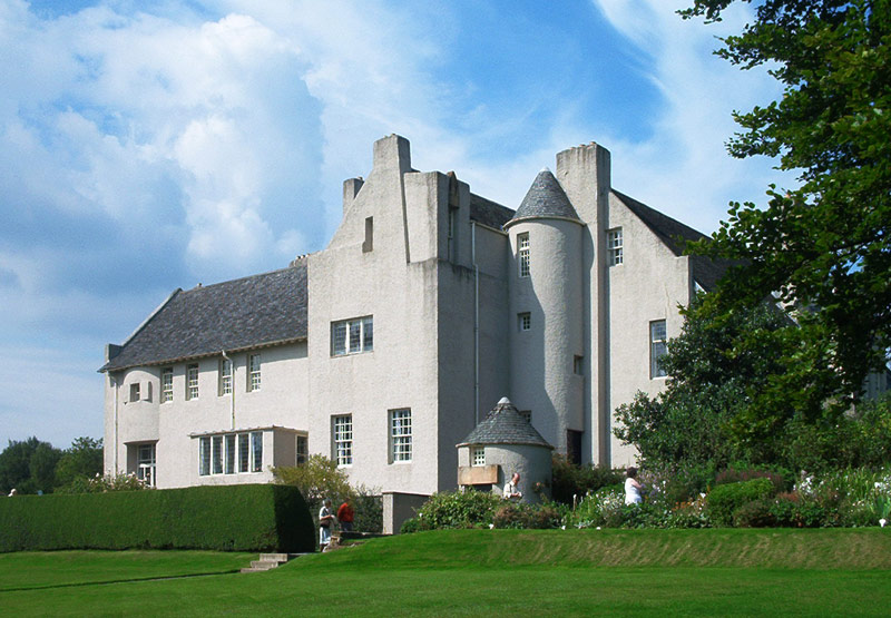 The Hill House in Helensburgh, Charles Rennie Mackintosh’s harled early twentieth-century house seen across the garden
