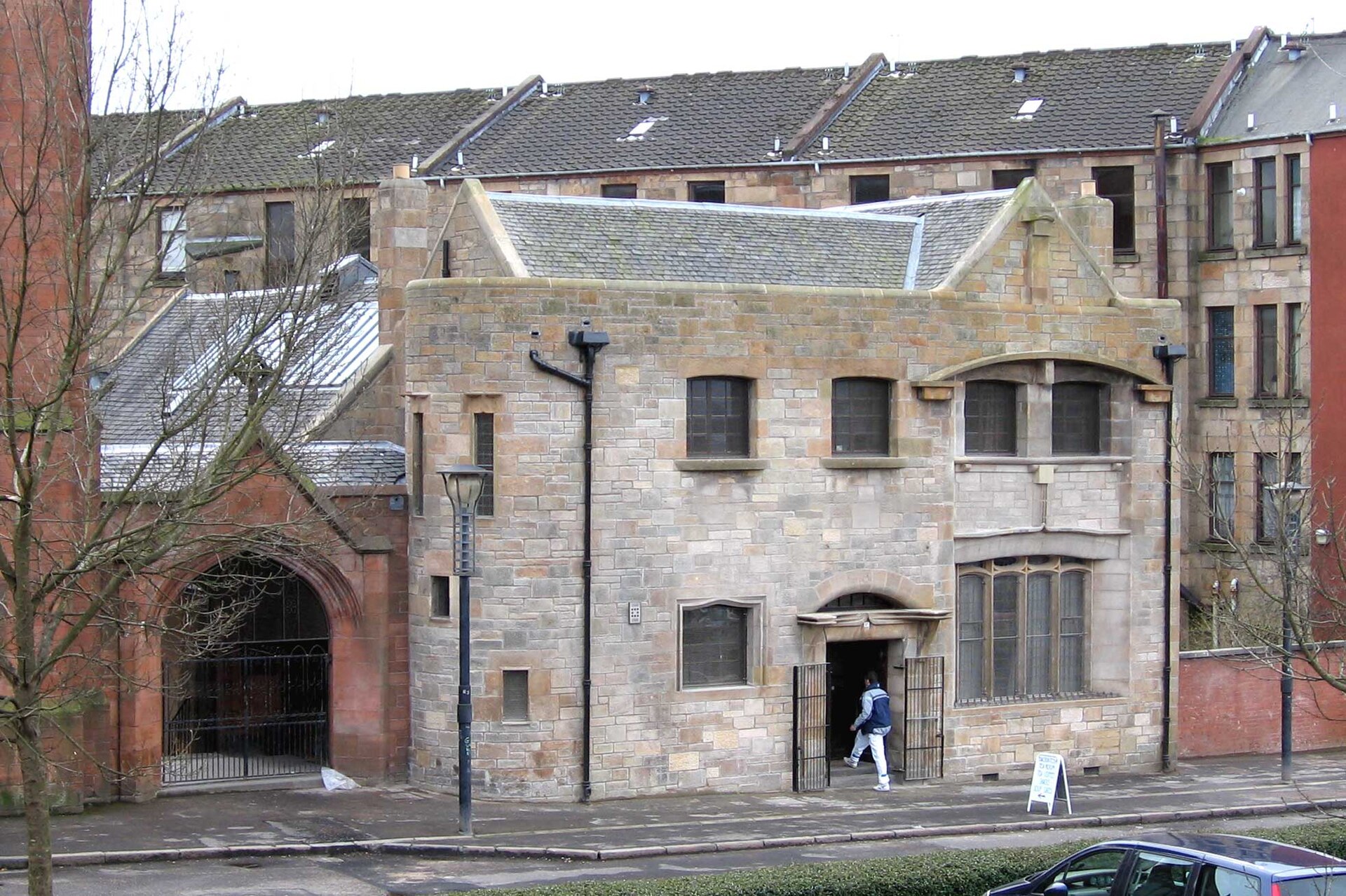 The exterior of Ruchill Church Halls in Glasgow, designed by Charles Rennie Mackintosh