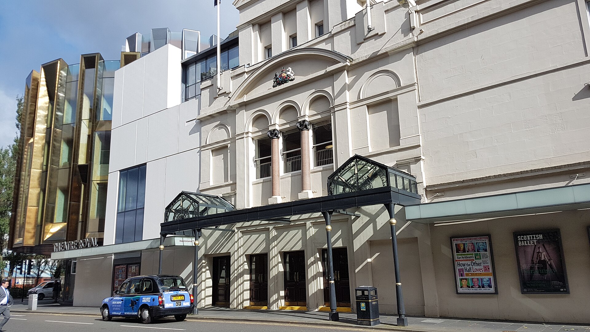 Theatre Royal on Hope Street, Glasgow, with its curved stone corner facade