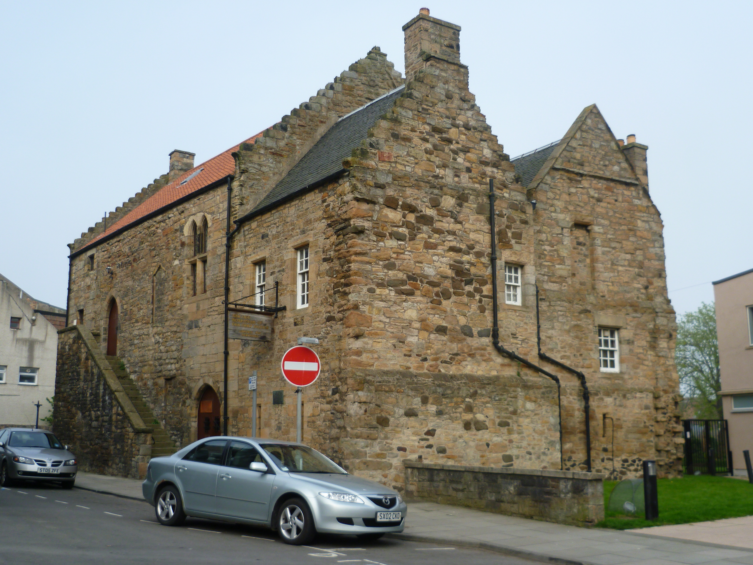 The medieval Greyfriars Hospitium at Inverkeithing, with crow-stepped gables and rubble-stone walls