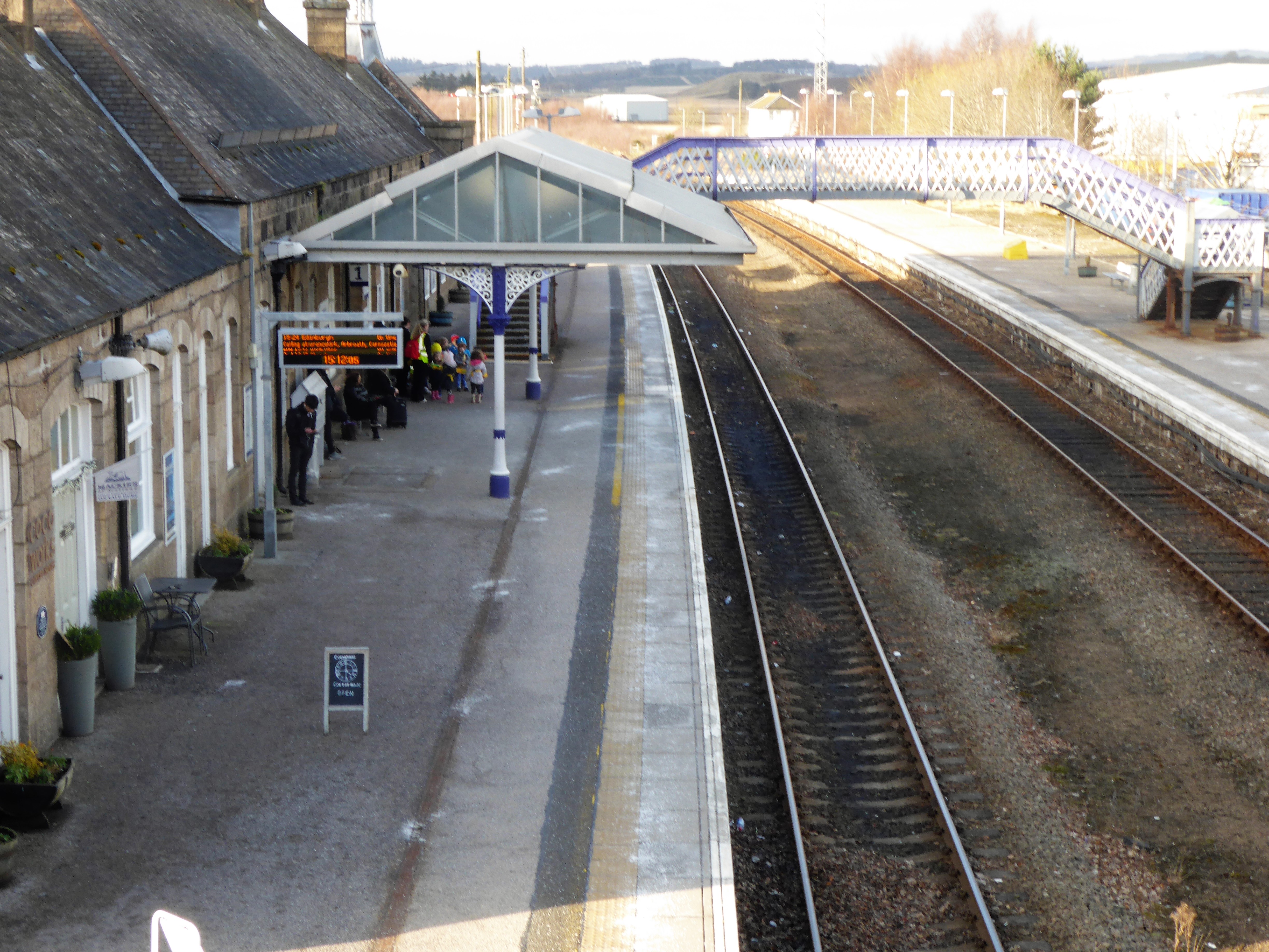 Inverurie Railway Station, showing the listed station building from the street