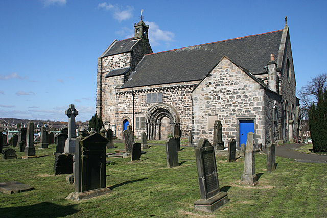 Kirkliston Parish Church viewed from the south-east, showing the Romanesque church and projecting aisle