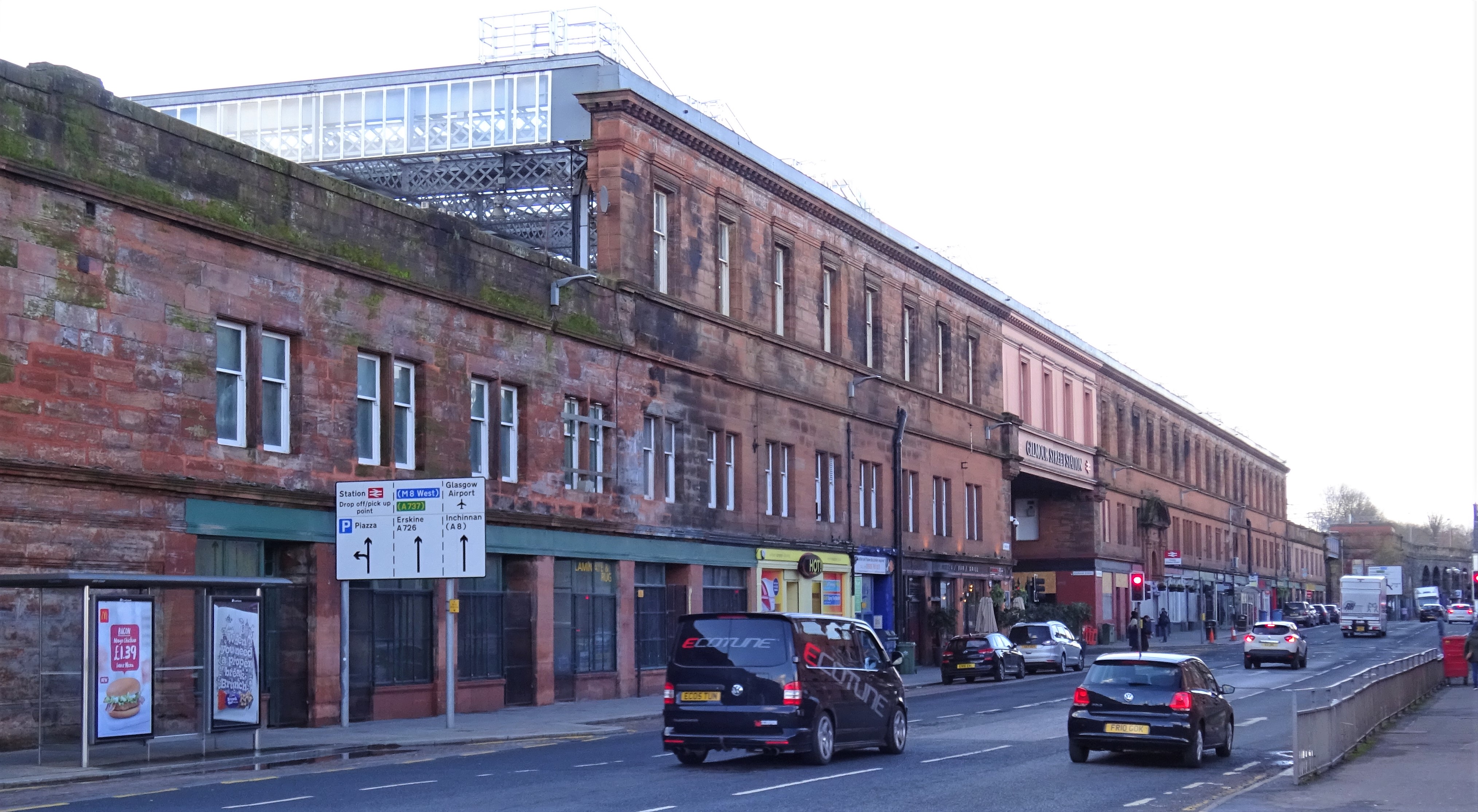 The exterior of Paisley Gilmour Street Station viewed from the north.