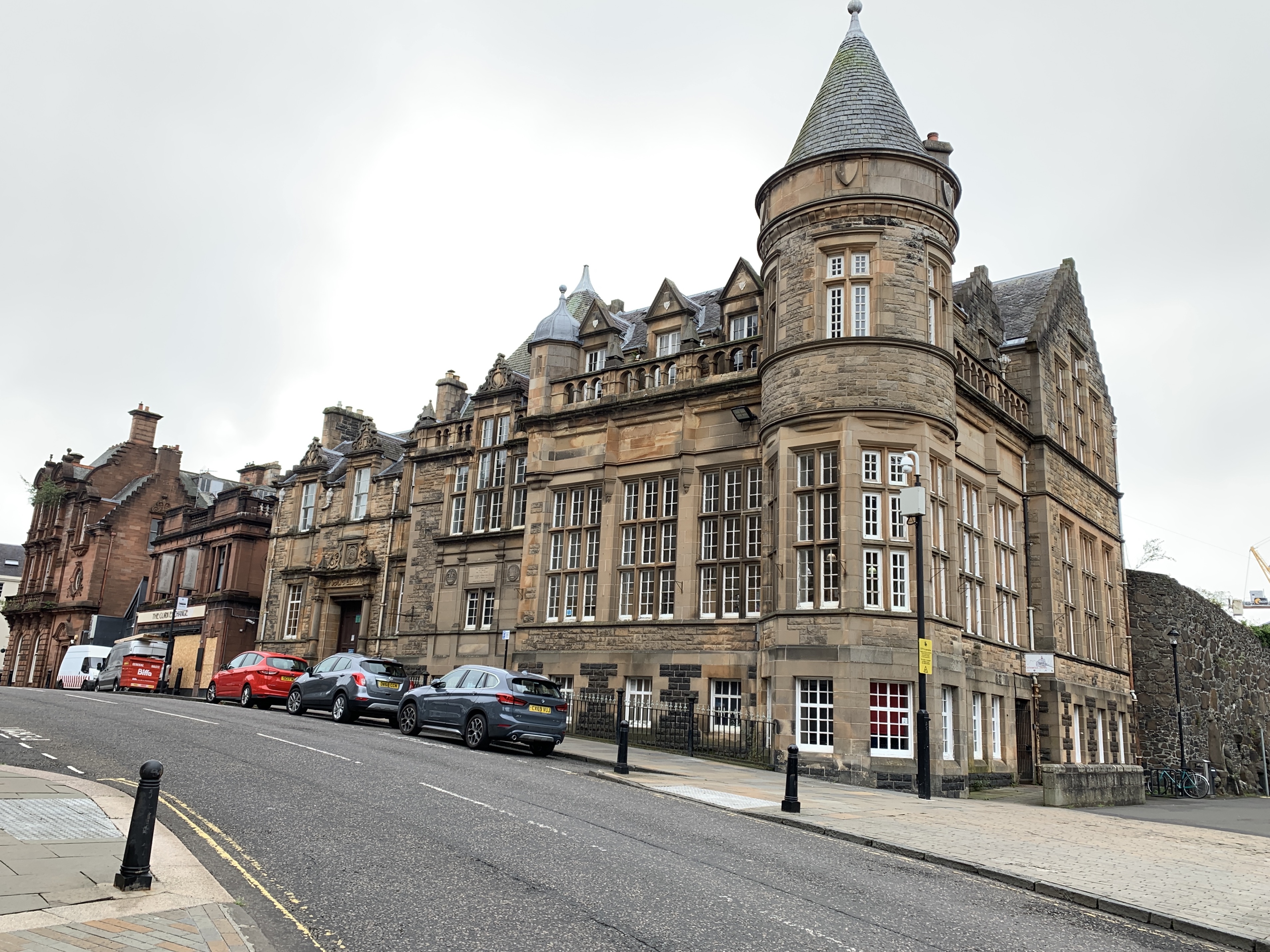 Stirling Central Library’s Carnegie-era stone frontage on Corn Exchange Road