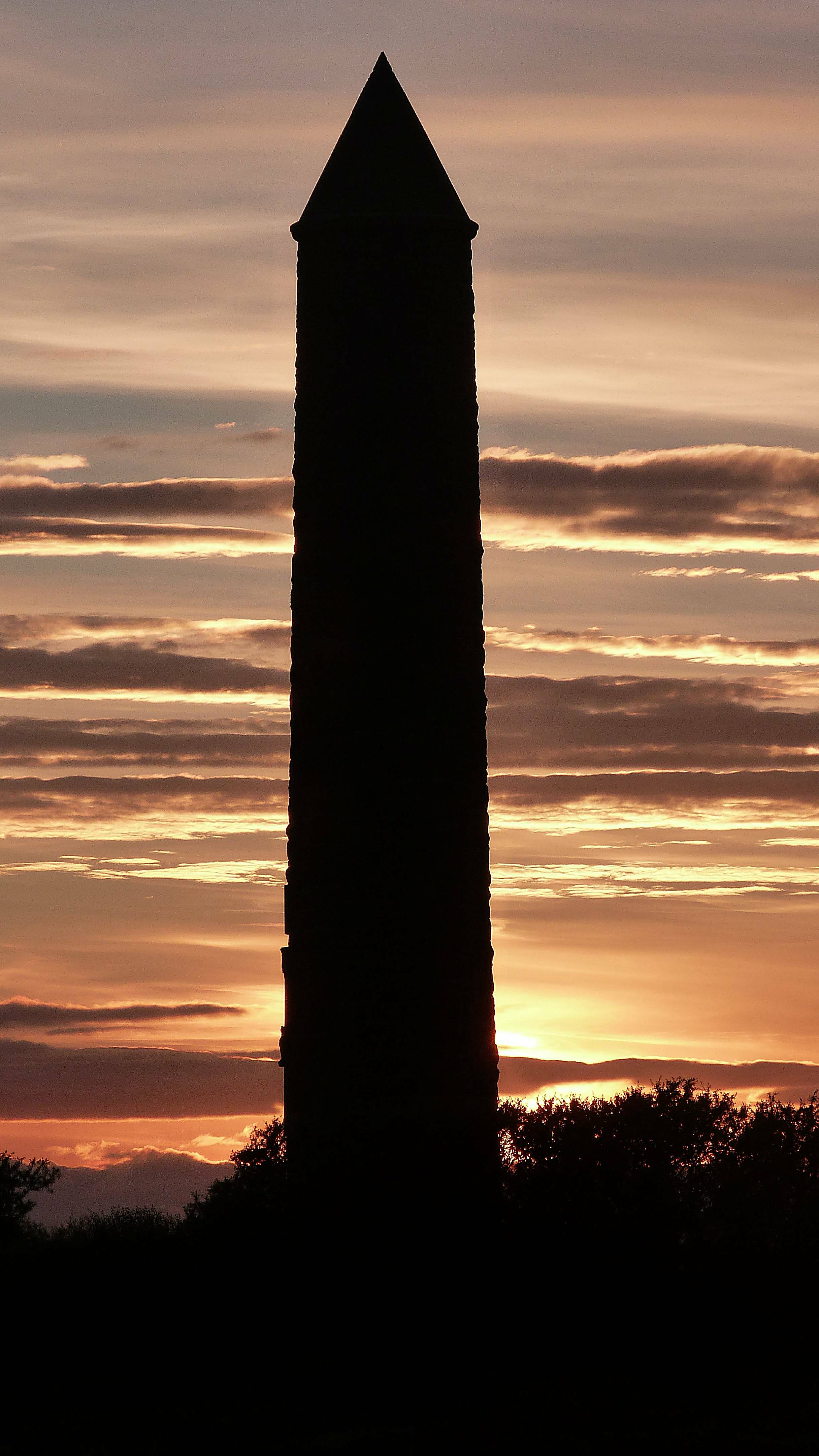 The Pencil monument on the coast south of Largs, a tall slender stone tower
