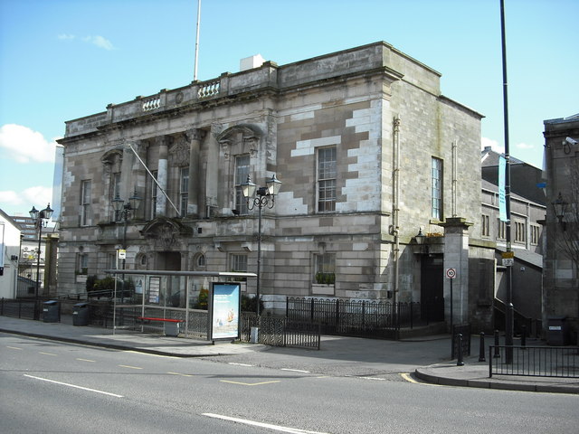 Sir John Wilson Town Hall in Airdrie, with its ornate cream-sandstone civic façade.