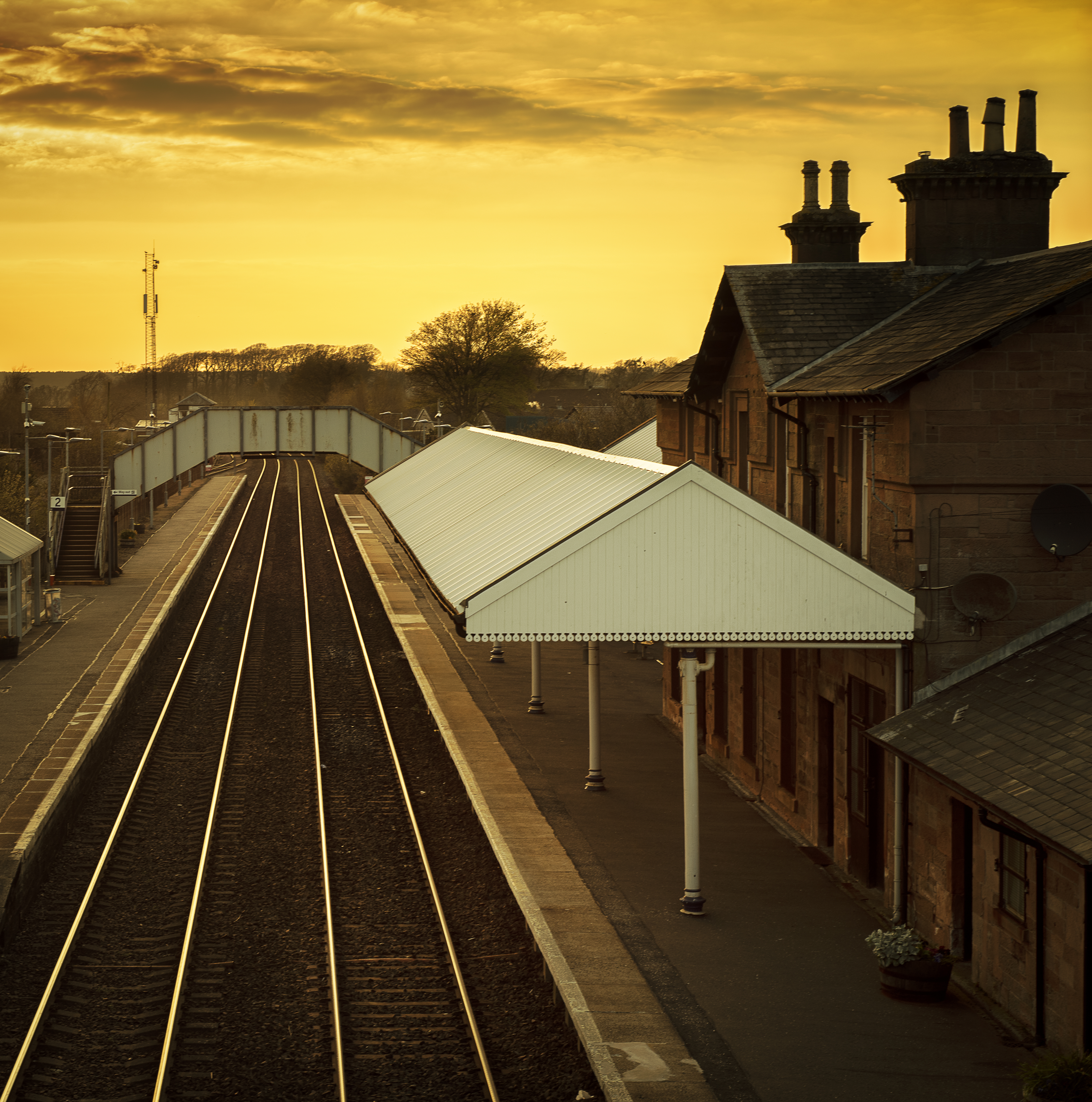 Annan Railway Station, showing the main station building and platform frontage