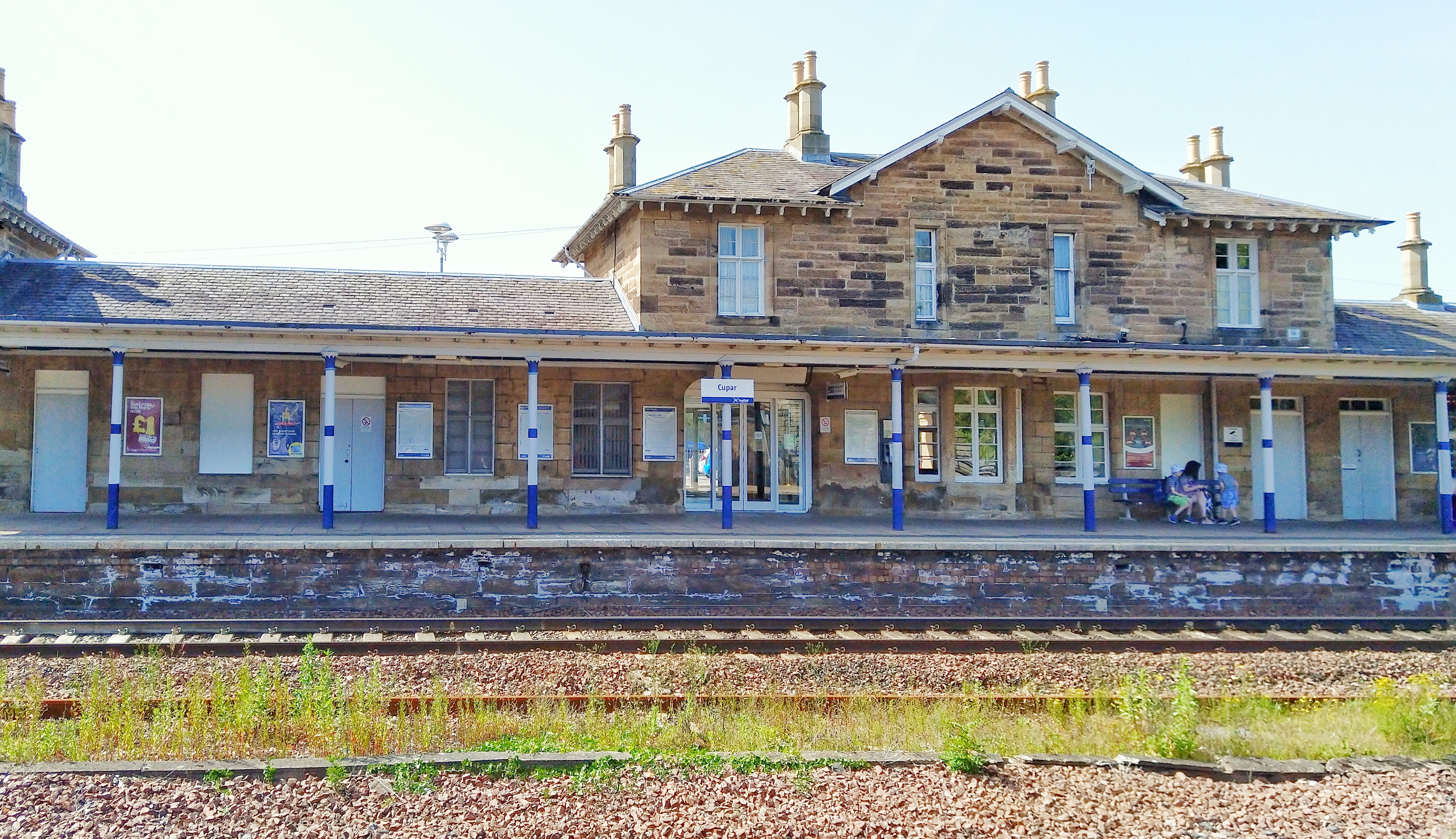 Cupar Railway Station, showing the long platform elevation and station buildings