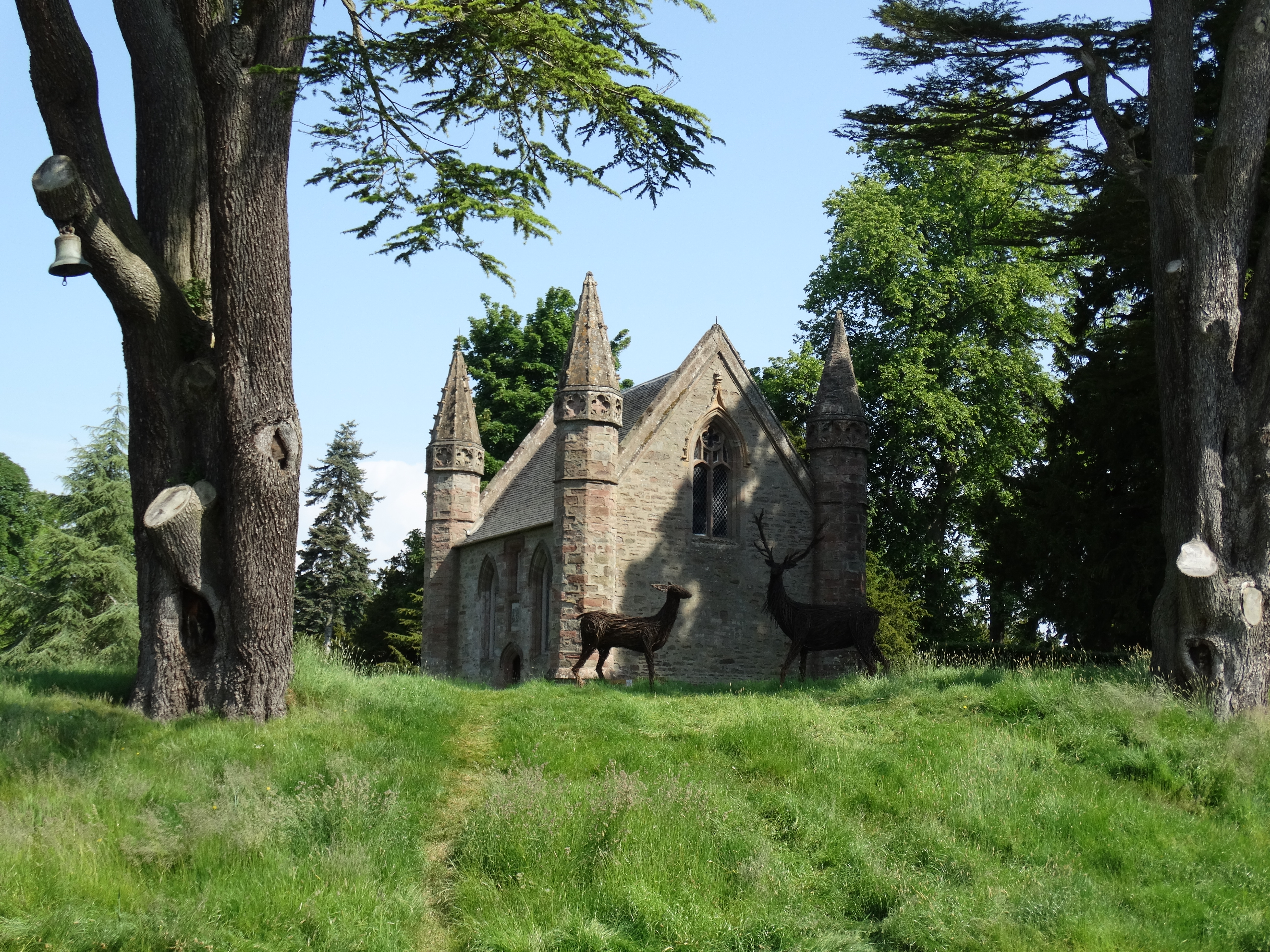 Moot Hill Chapel at Scone Palace, seen across the lawn