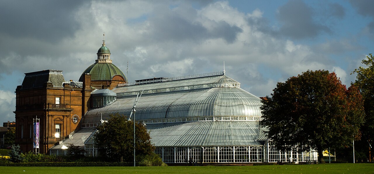 The People’s Palace and Winter Gardens on Glasgow Green, with the museum frontage and glasshouse.