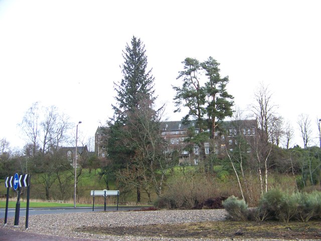 Queen Victoria School at Dunblane viewed from the B8033, showing its principal historic buildings.